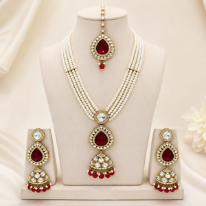 Royal Multi-Strand Pearl Zircon Temple Jewellery Set with Necklace, Earrings &amp; Maang Tikka Jovera Joyce