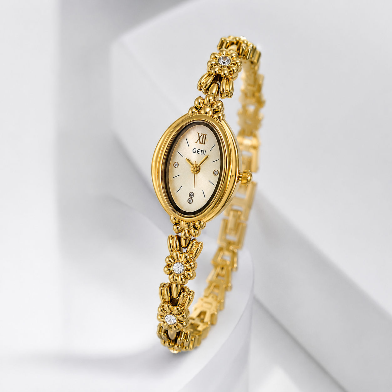 Luxury Floral Crystal Bracelet Watch for Women – Elegant Oval Dial Jewellery Watch Jovera Joyce