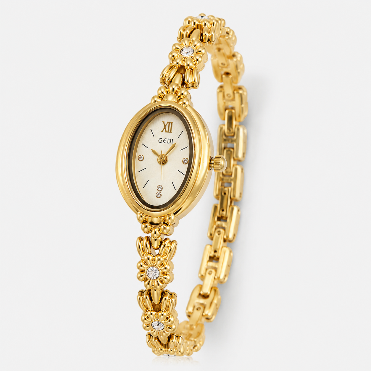 Luxury Floral Crystal Bracelet Watch for Women – Elegant Oval Dial Jewellery Watch Jovera Joyce