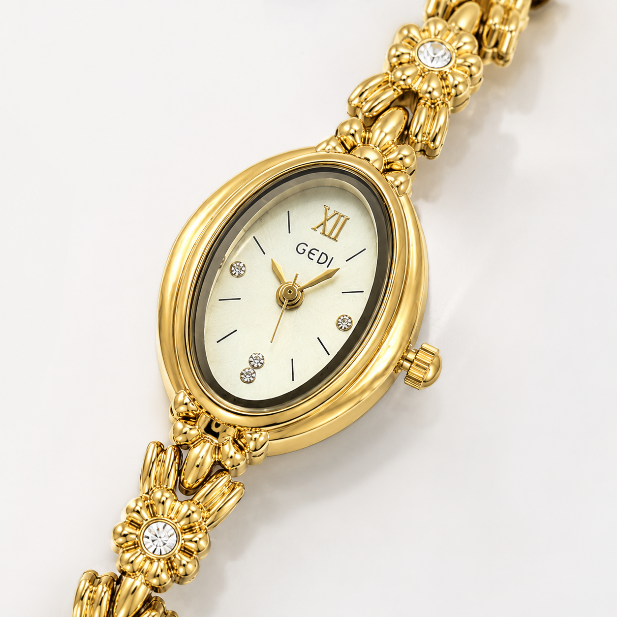 Luxury Floral Crystal Bracelet Watch for Women – Elegant Oval Dial Jewellery Watch Jovera Joyce