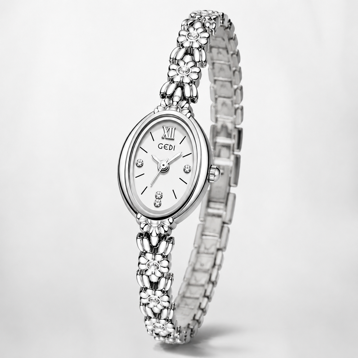 Luxury Floral Crystal Bracelet Watch for Women – Elegant Oval Dial Jewellery Watch Jovera Joyce