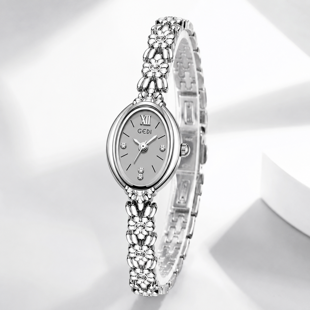 Luxury Floral Crystal Bracelet Watch for Women – Elegant Oval Dial Jewellery Watch Jovera Joyce