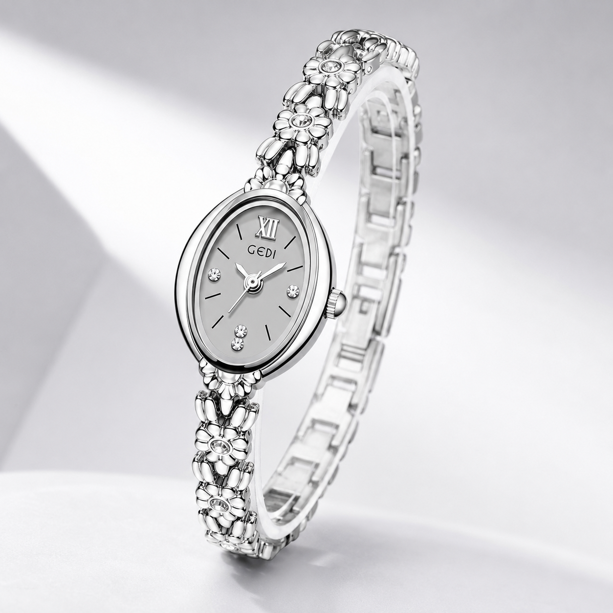 Luxury Floral Crystal Bracelet Watch for Women – Elegant Oval Dial Jewellery Watch Jovera Joyce