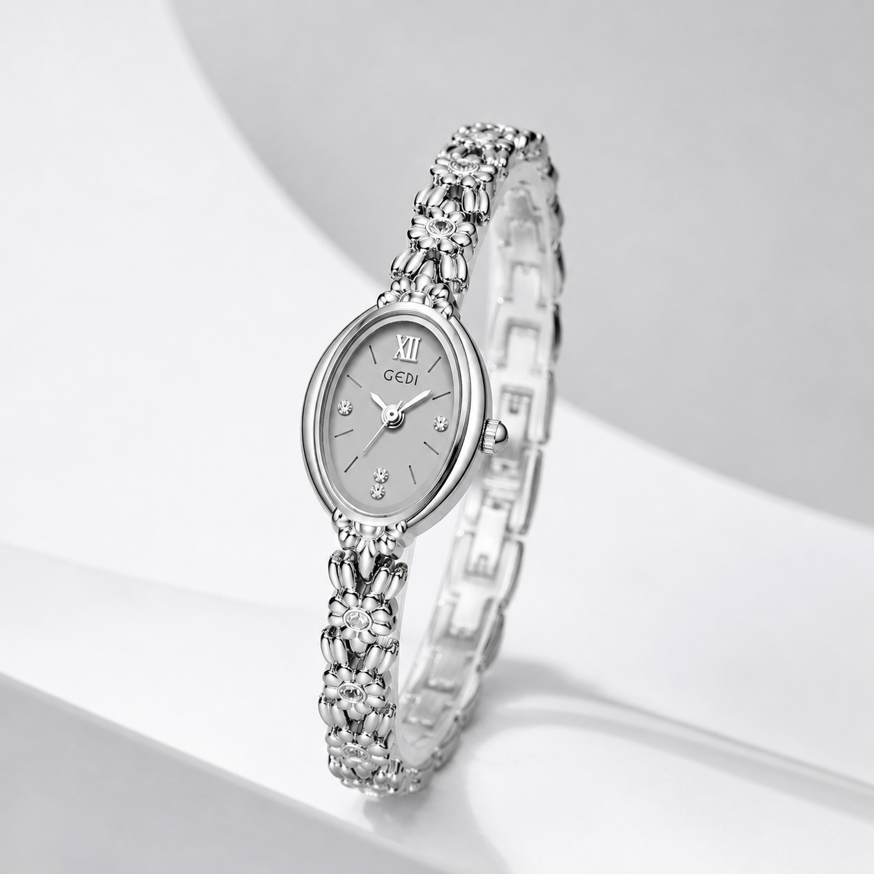Luxury Floral Crystal Bracelet Watch for Women – Elegant Oval Dial Jewellery Watch Jovera Joyce