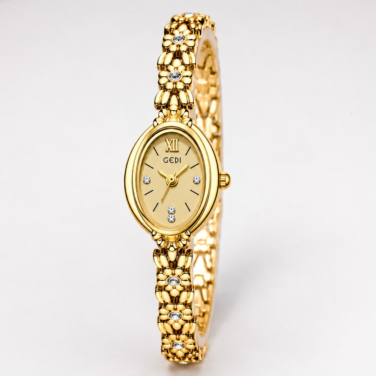 Luxury Floral Crystal Bracelet Watch for Women – Elegant Oval Dial Jewellery Watch Jovera Joyce