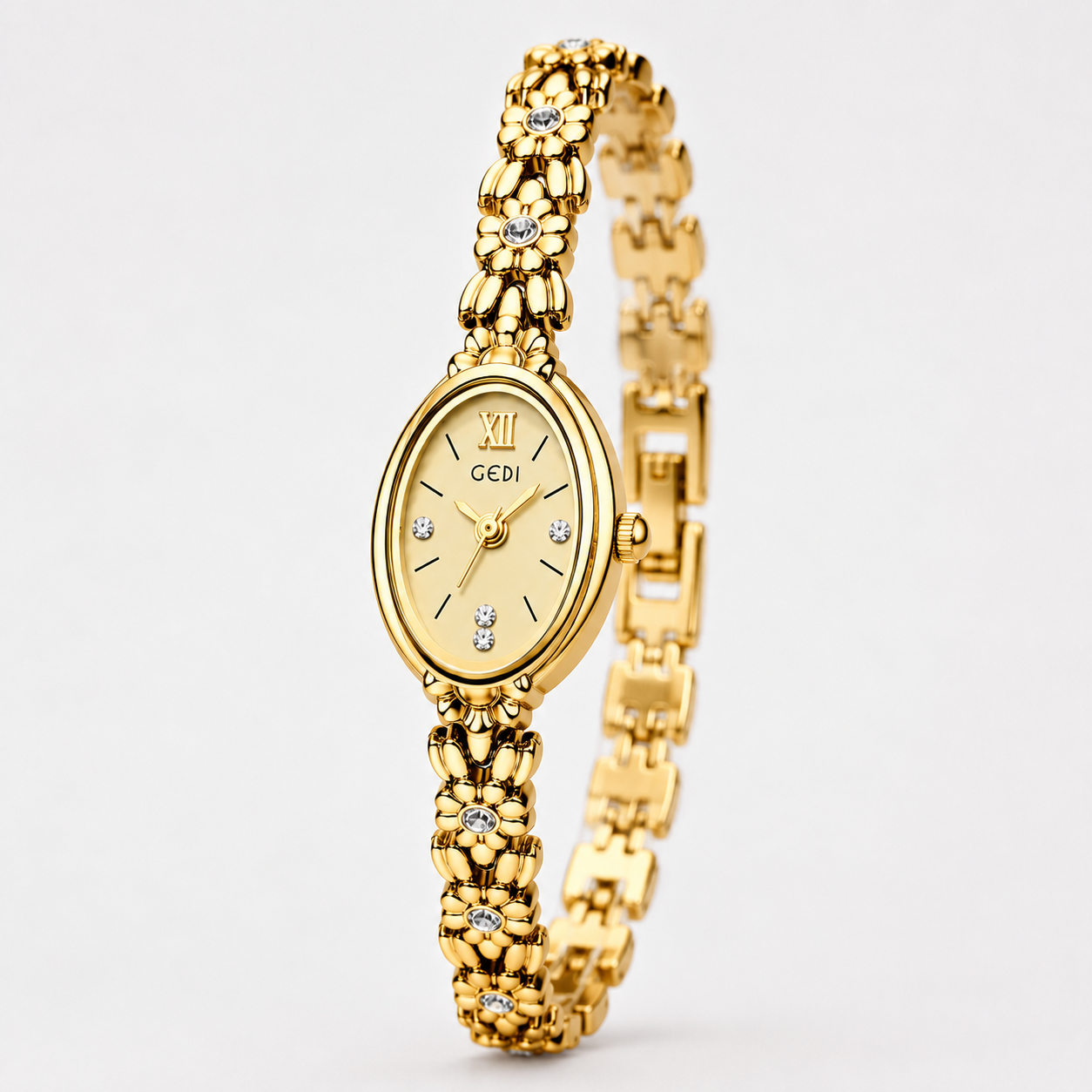 Luxury Floral Crystal Bracelet Watch for Women – Elegant Oval Dial Jewellery Watch Jovera Joyce