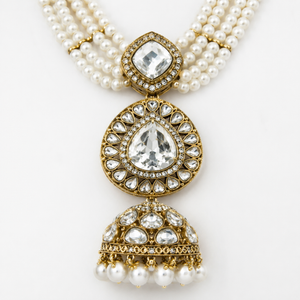 Royal Multi-Strand Pearl Zircon Temple Jewellery Set with Necklace, Earrings &amp; Maang Tikka Jovera Joyce