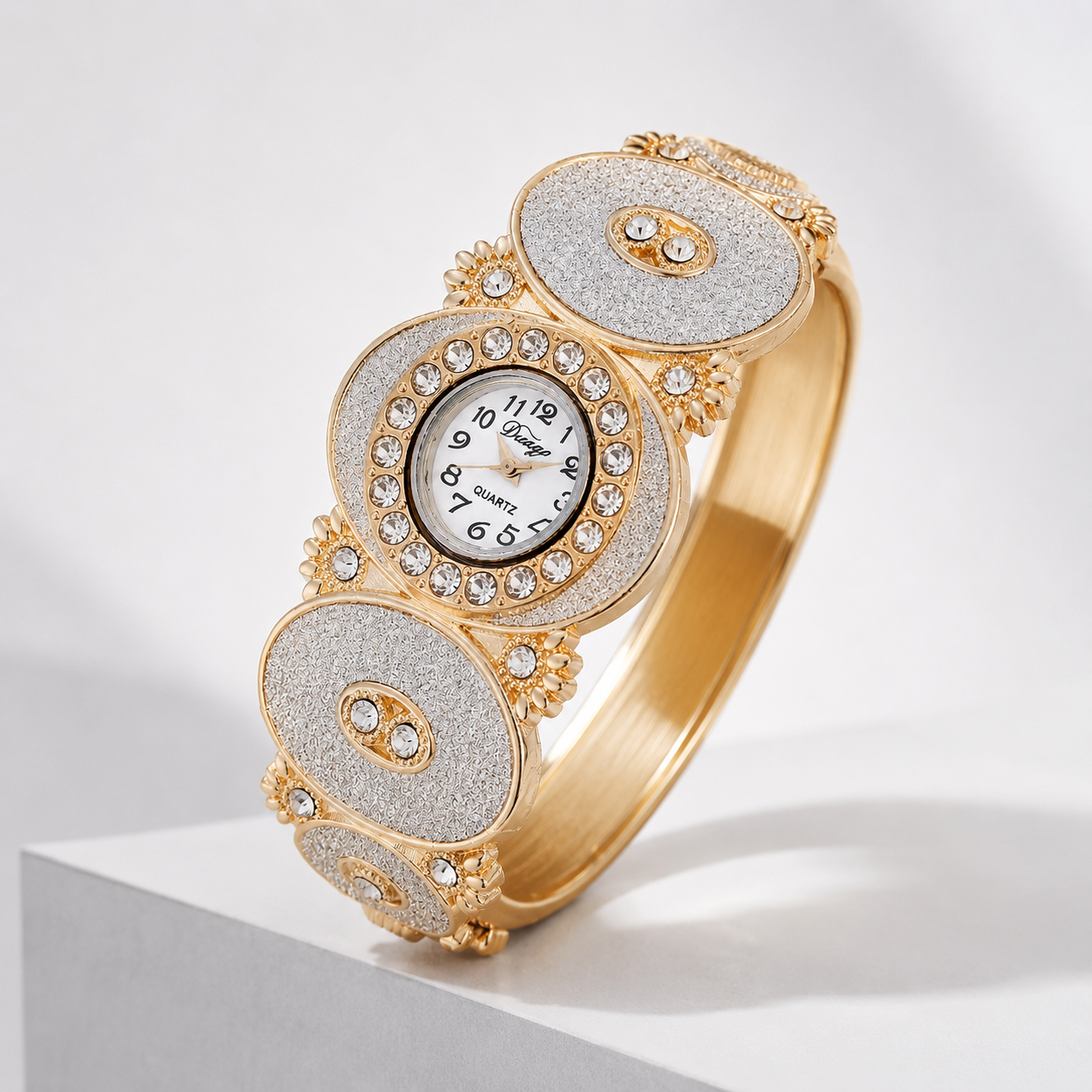 Luxury Rainbow Crystal Bangle Watch for Women – Gold-Tone Statement Bracelet Watch Jovera Joyce