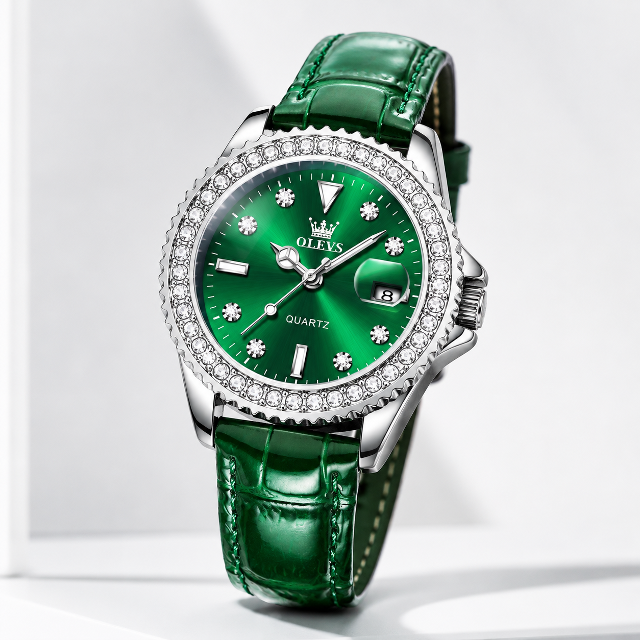 OLEVS Luxury Women’s Quartz Watch with Crystal Bezel. Jovera Joyce