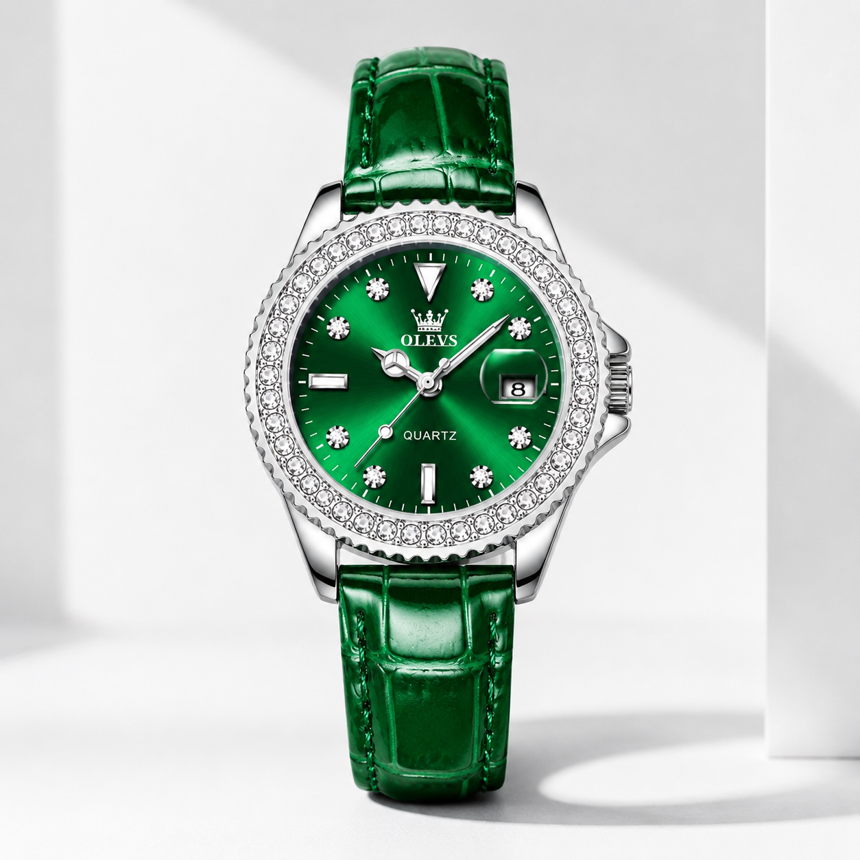 OLEVS Luxury Women’s Quartz Watch with Crystal Bezel. Jovera Joyce