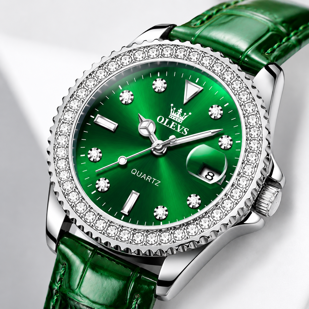 OLEVS Luxury Women’s Quartz Watch with Crystal Bezel. Jovera Joyce