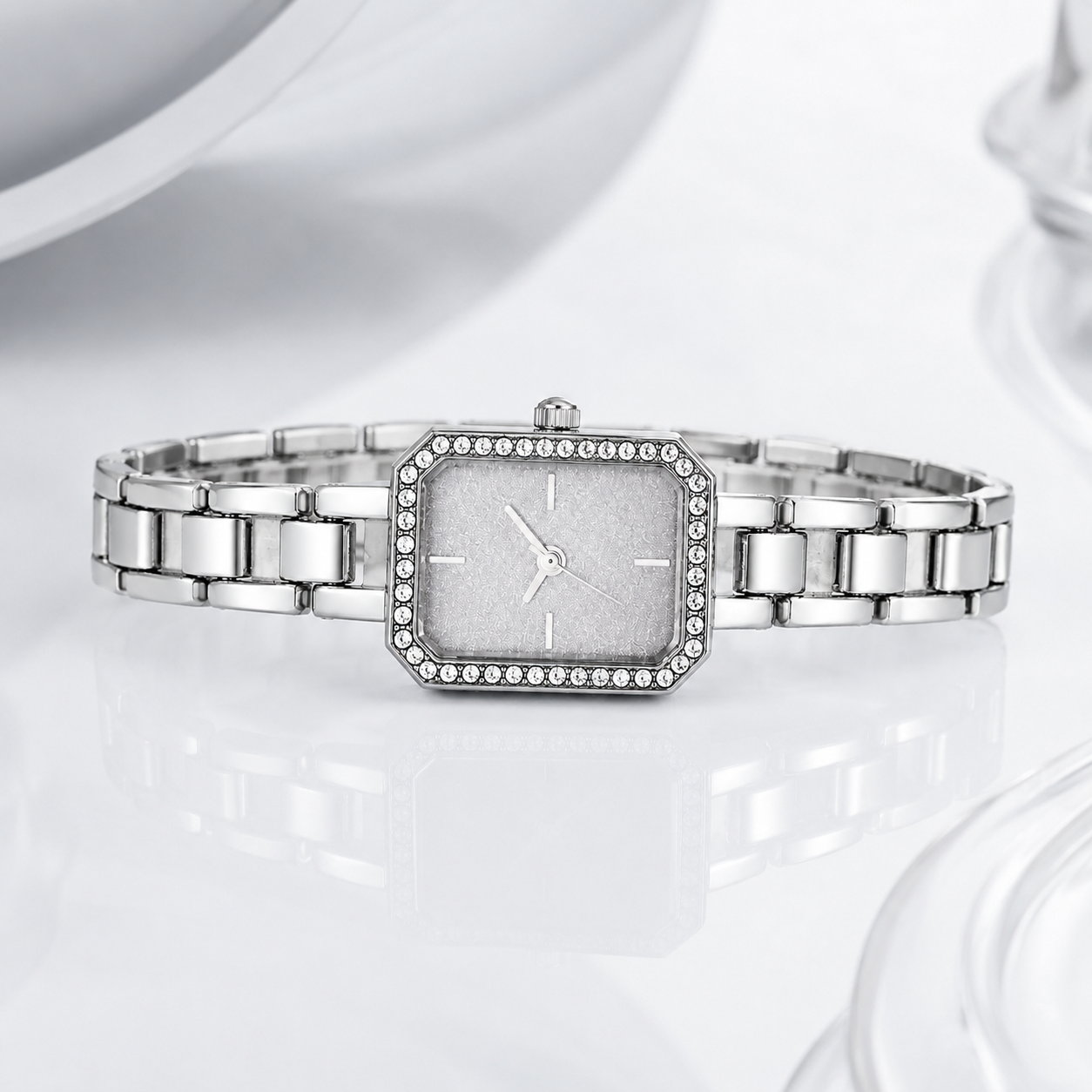 Elegant Crystal Bezel Square Dial Women’s Bracelet Watch Jovera Joyce