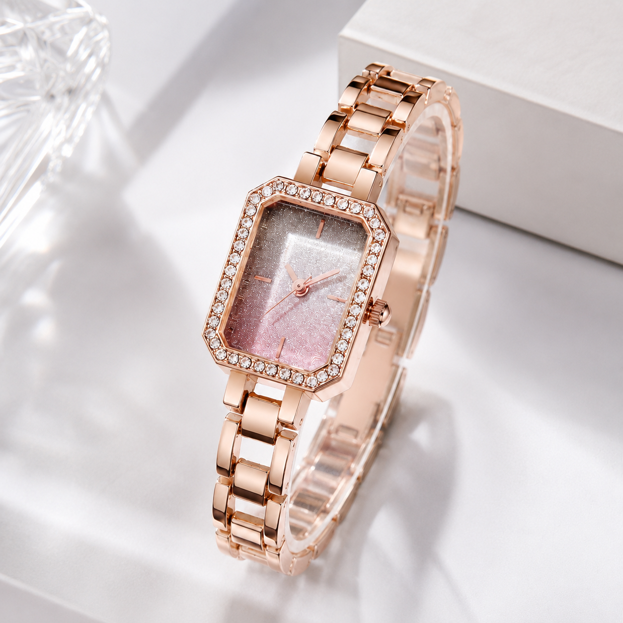 Elegant Crystal Bezel Square Dial Women’s Bracelet Watch Jovera Joyce