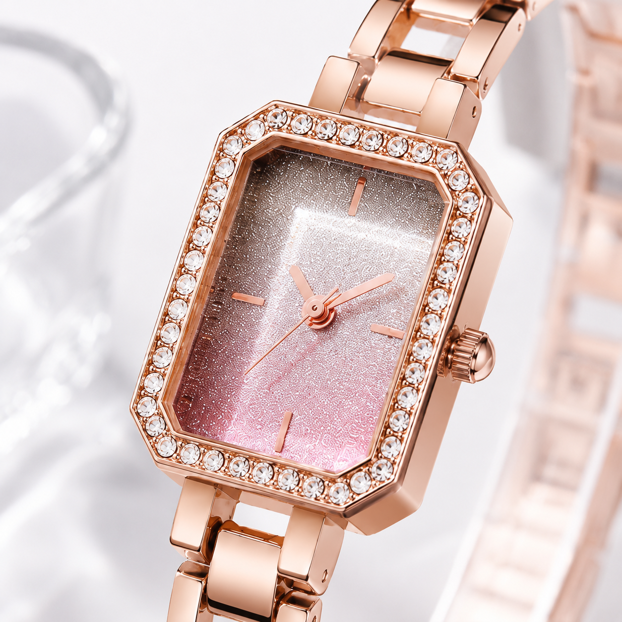 Elegant Crystal Bezel Square Dial Women’s Bracelet Watch Jovera Joyce