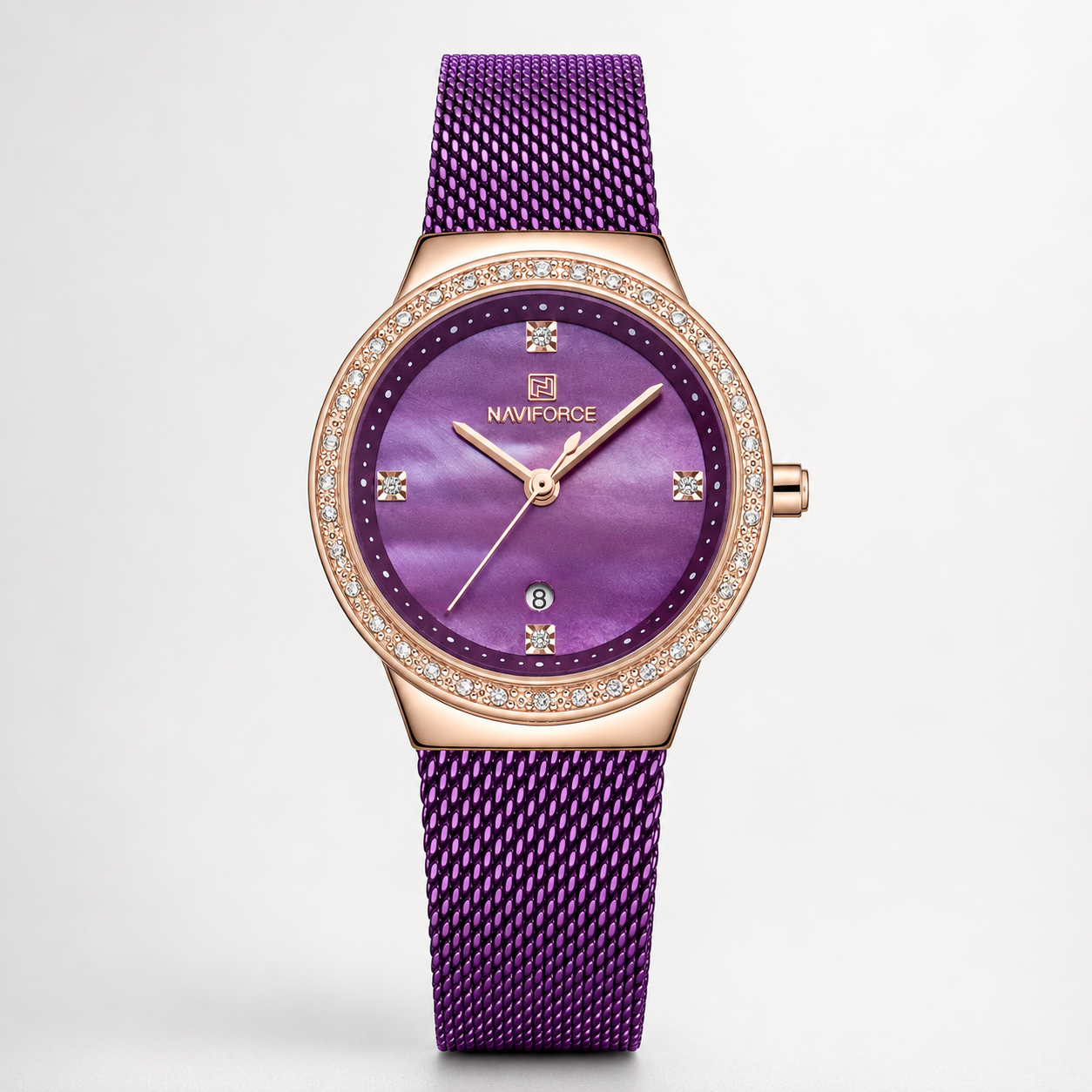 NAVIFORCE Luxury Crystal Bezel Women’s Mesh Bracelet Watch Jovera Joyce