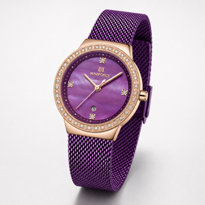 NAVIFORCE Luxury Crystal Bezel Women’s Mesh Bracelet Watch Jovera Joyce