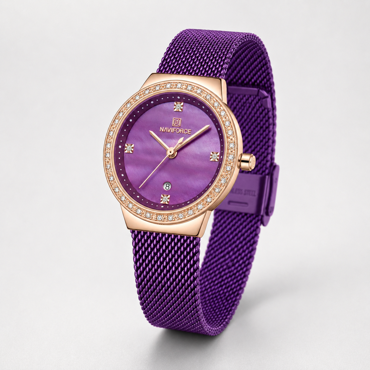 NAVIFORCE Luxury Crystal Bezel Women’s Mesh Bracelet Watch Jovera Joyce