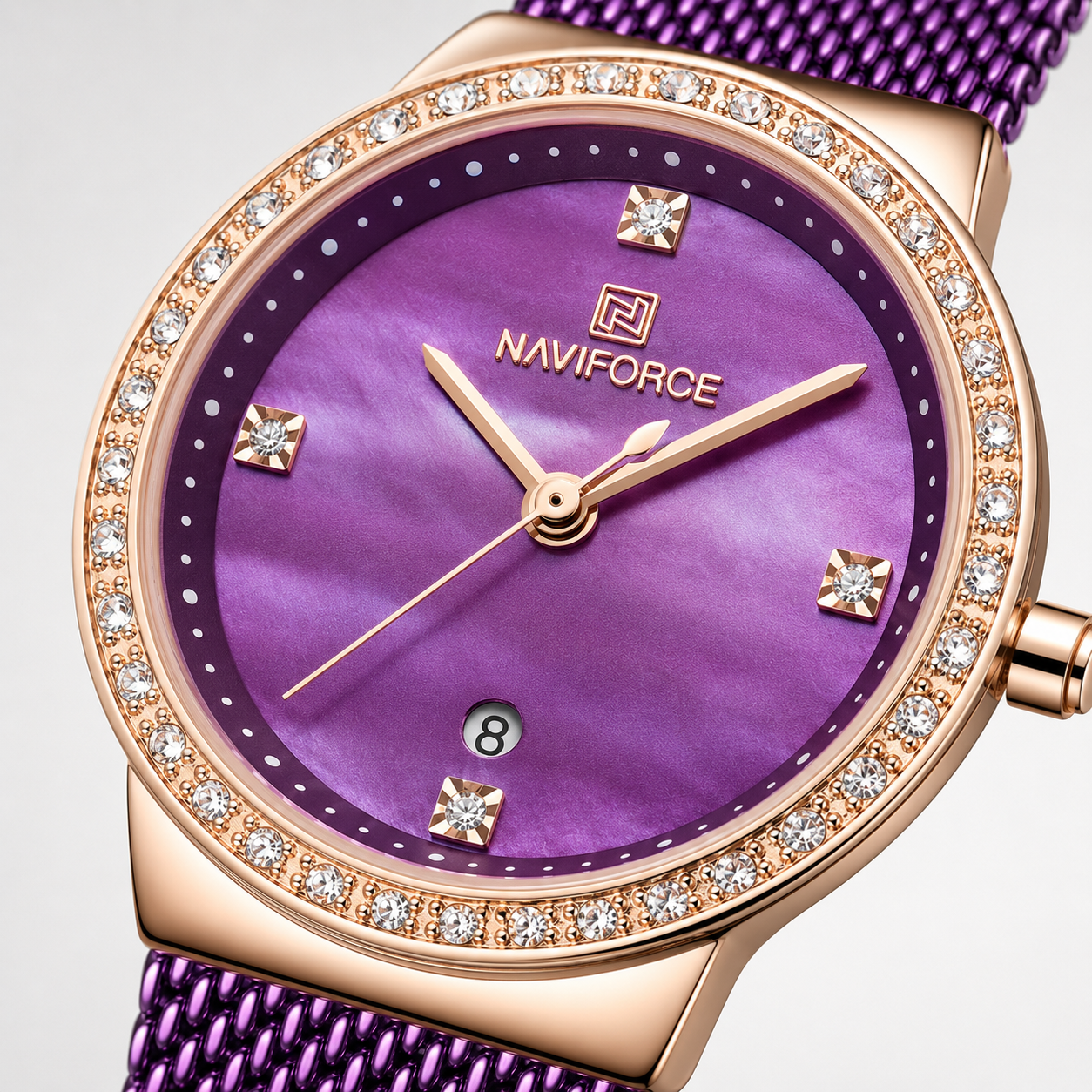 NAVIFORCE Luxury Crystal Bezel Women’s Mesh Bracelet Watch Jovera Joyce