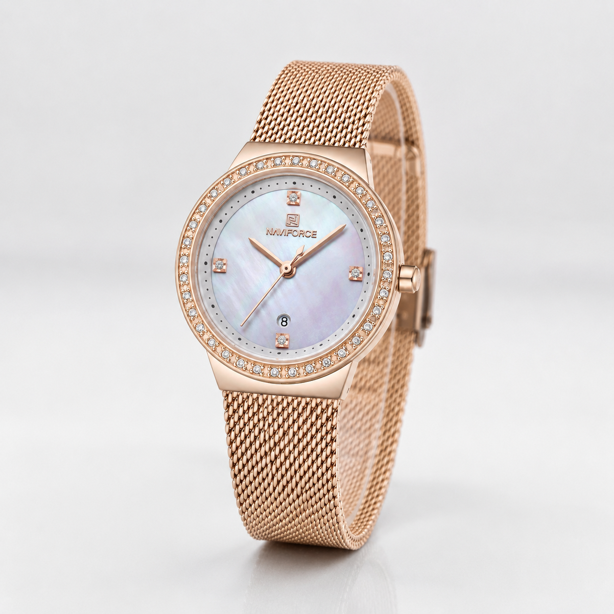 NAVIFORCE Luxury Crystal Bezel Women’s Mesh Bracelet Watch Jovera Joyce