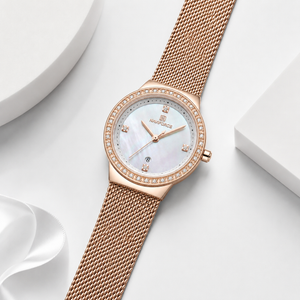 NAVIFORCE Luxury Crystal Bezel Women’s Mesh Bracelet Watch Jovera Joyce
