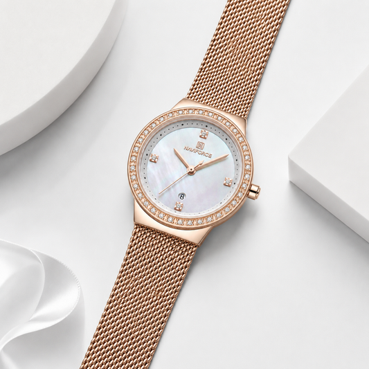NAVIFORCE Luxury Crystal Bezel Women’s Mesh Bracelet Watch Jovera Joyce