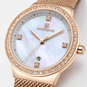 NAVIFORCE Luxury Crystal Bezel Women’s Mesh Bracelet Watch Jovera Joyce