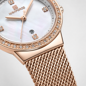 NAVIFORCE Luxury Crystal Bezel Women’s Mesh Bracelet Watch Jovera Joyce