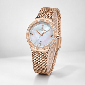 NAVIFORCE Luxury Crystal Bezel Women’s Mesh Bracelet Watch Jovera Joyce