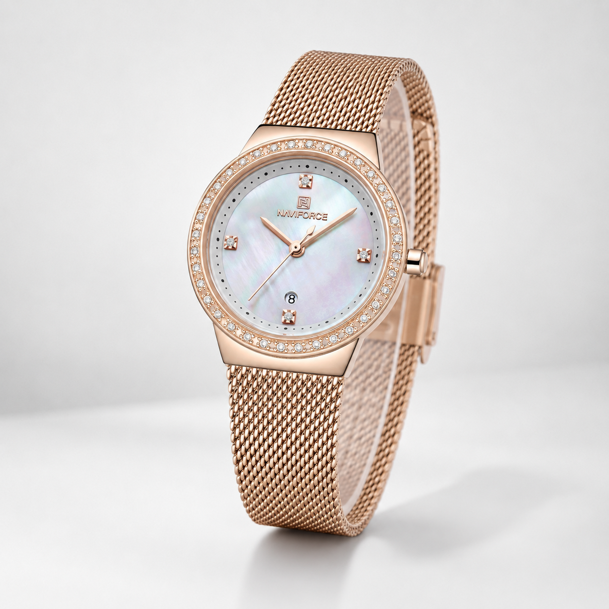 NAVIFORCE Luxury Crystal Bezel Women’s Mesh Bracelet Watch Jovera Joyce