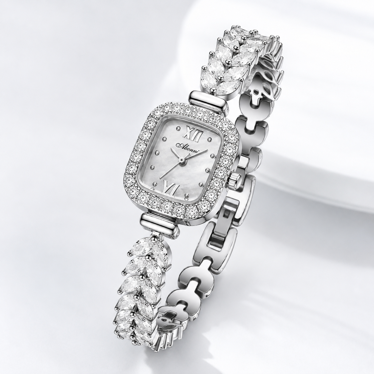 Luxury Crystal-Embellished Square Dial Women’s Bracelet Watch Jovera Joyce