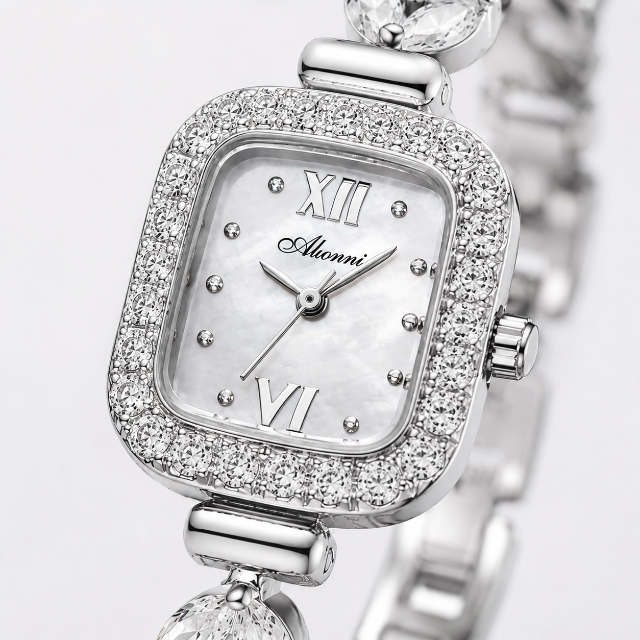 Luxury Crystal-Embellished Square Dial Women’s Bracelet Watch Jovera Joyce