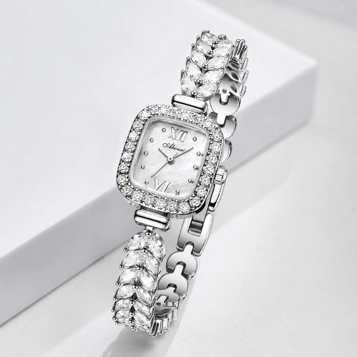 Luxury Crystal-Embellished Square Dial Women’s Bracelet Watch Jovera Joyce