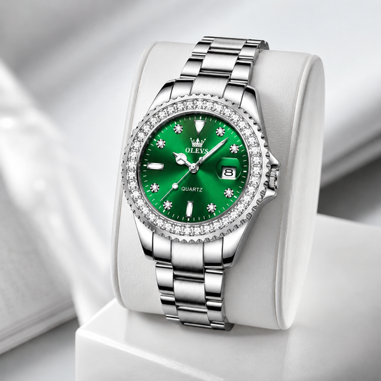 OLEVS Luxury Women’s Quartz Watch with Crystal Bezel. Jovera Joyce