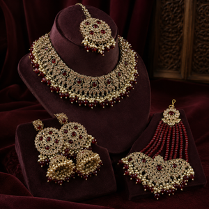 Gold Plated Pearl Bridal Shadow Choker Necklace Set Earrings Maang Tikka Ethnic Trendy Handmade High Quality Latest Party Jovera Joyce