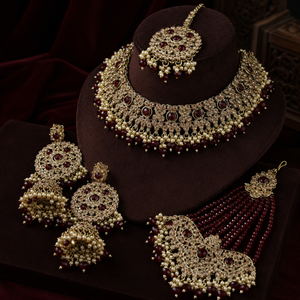 Gold Plated Pearl Bridal Shadow Choker Necklace Set Earrings Maang Tikka Ethnic Trendy Handmade High Quality Latest Party Jovera Joyce