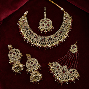 Gold Plated Pearl Bridal Shadow Choker Necklace Set Earrings Maang Tikka Ethnic Trendy Handmade High Quality Latest Party Jovera Joyce