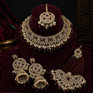 Gold Plated Pearl Bridal Shadow Choker Necklace Set Earrings Maang Tikka Ethnic Trendy Handmade High Quality Latest Party Jovera Joyce