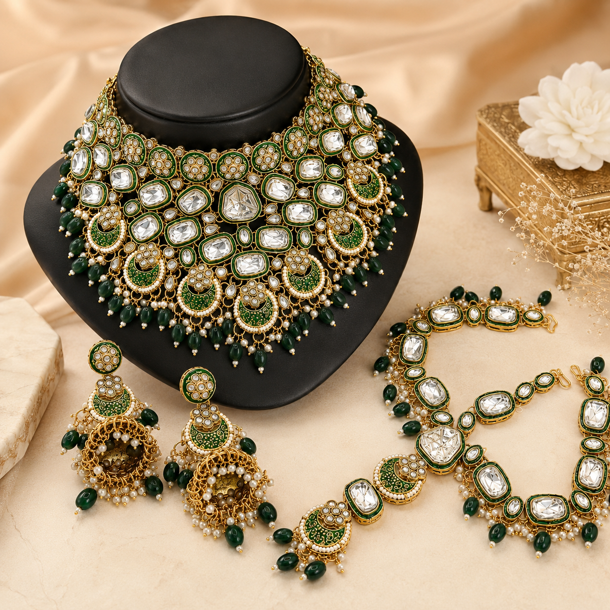 The Rani Émeraude Gold-Plated Kundan Parure by Jovera Joyce Jovera Joyce