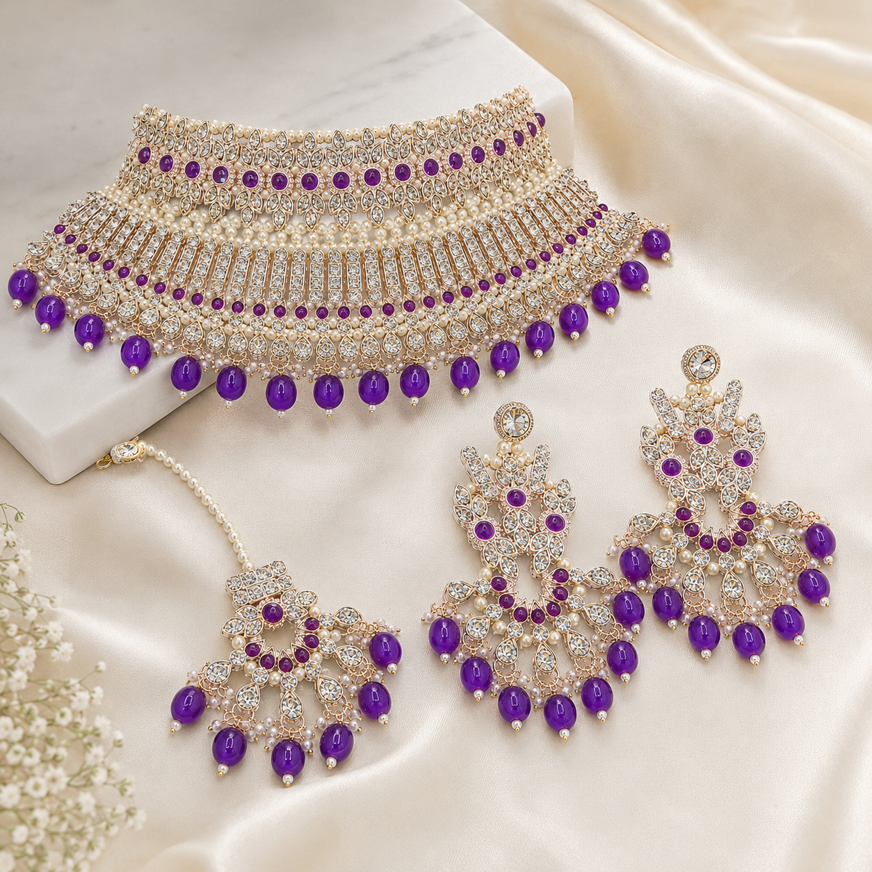 The Violette Gold-Plated Pearl Choker Parure by Jovera Joyce Jovera Joyce