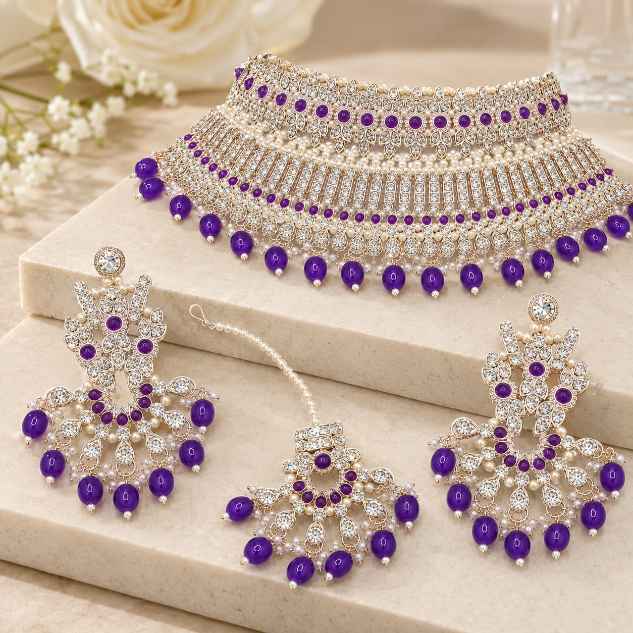 The Violette Gold-Plated Pearl Choker Parure by Jovera Joyce Jovera Joyce
