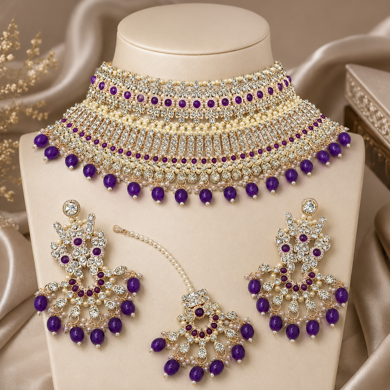 The Violette Gold-Plated Pearl Choker Parure by Jovera Joyce Jovera Joyce