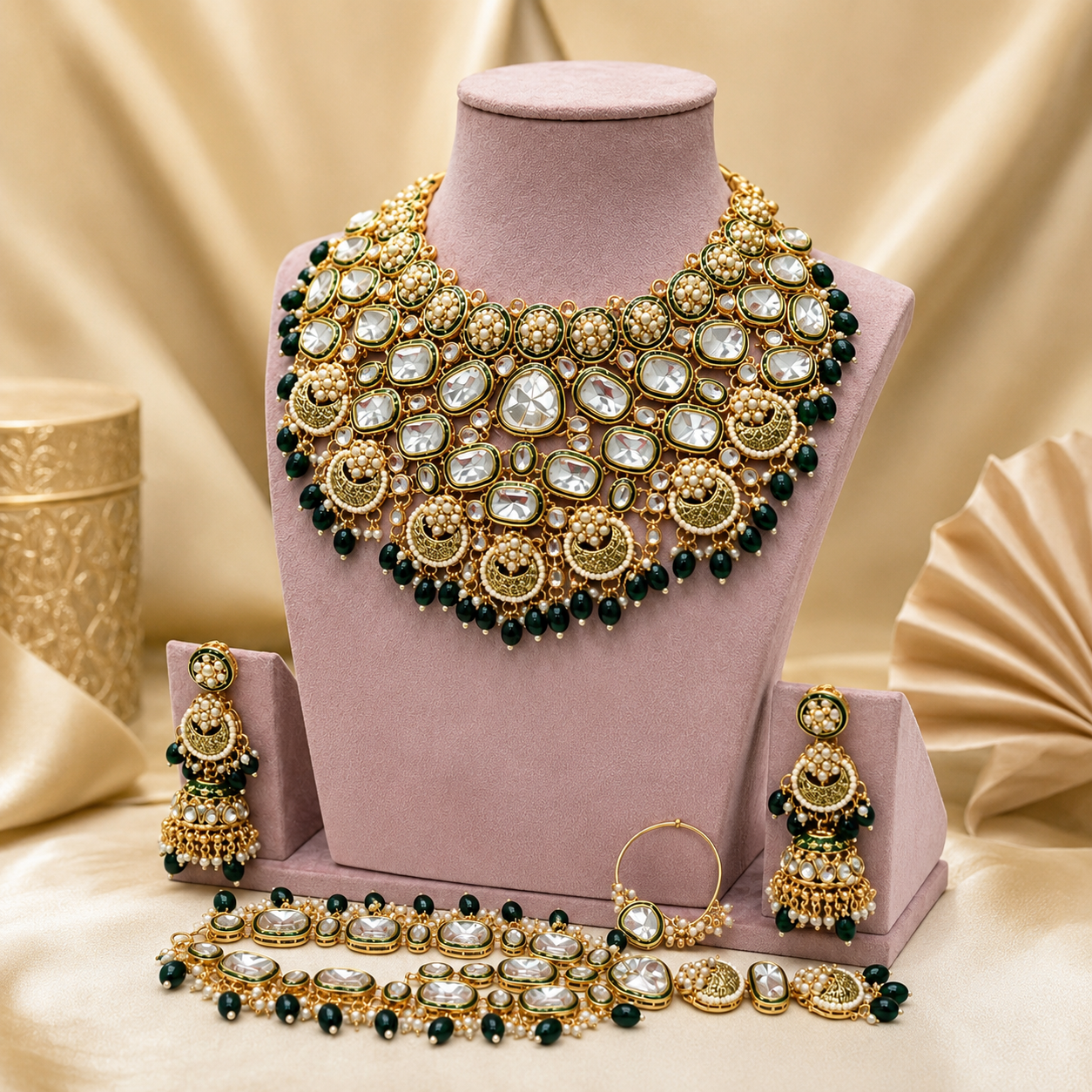 The Emerald Afsana Gold-Plated Quartz Bridal Parure by Jovera Joyce Jovera Joyce