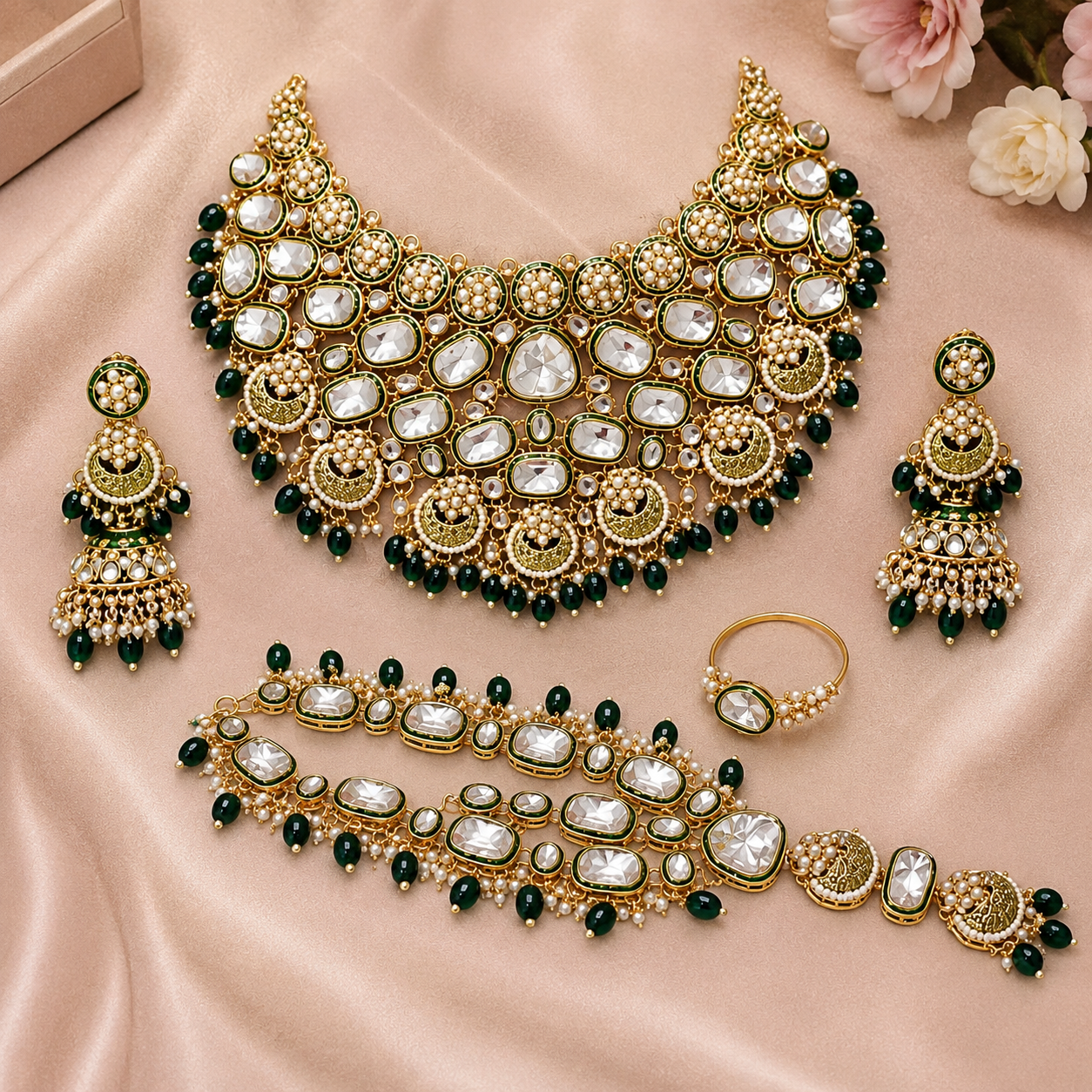 The Emerald Afsana Gold-Plated Quartz Bridal Parure by Jovera Joyce Jovera Joyce