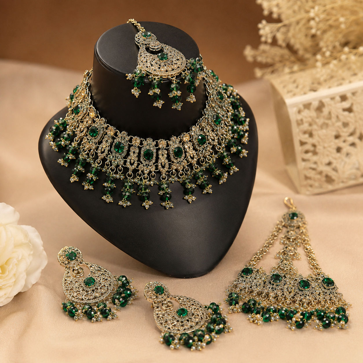 The Verdelune Gold-Plated Pearl Bridal Parure by Jovera Joyce Jovera Joyce