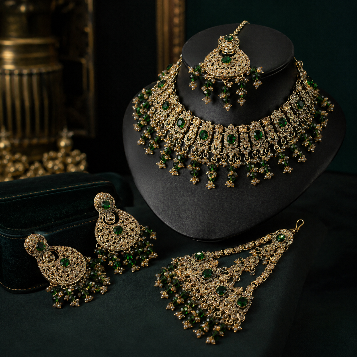 The Verdelune Gold-Plated Pearl Bridal Parure by Jovera Joyce Jovera Joyce