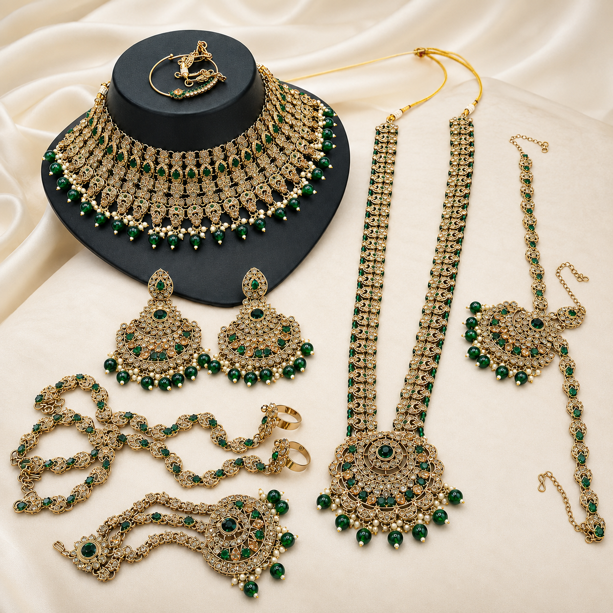 The Émeraude Valois Gold-Plated Zircon Bridal Parure by Jovera Joyce Jovera Joyce