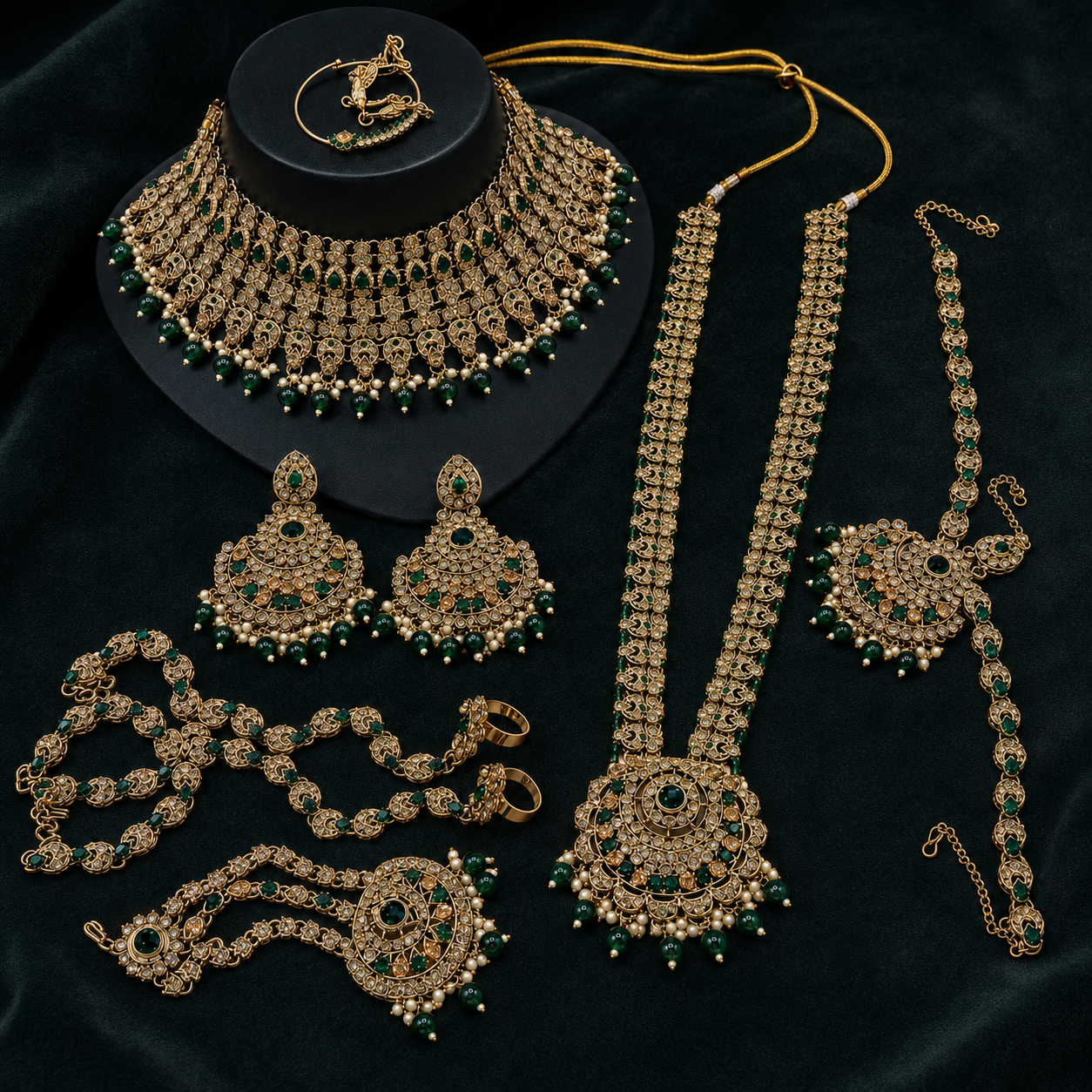 The Émeraude Valois Gold-Plated Zircon Bridal Parure by Jovera Joyce Jovera Joyce