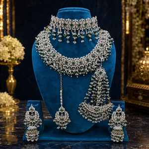 Jovera Joyce Emerald Green Stone Gold Plated Royal Heritage Bridal Jewelry Set Jovera Joyce