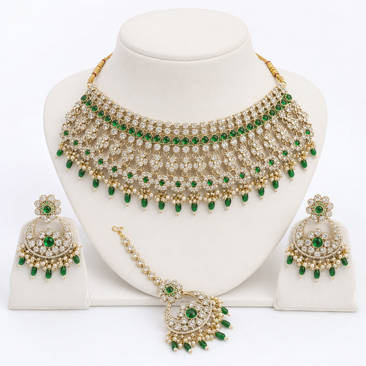 Jovera Joyce Emerald Zircon Gold Plated Royal Choker Bridal Jewelry Set Jovera Joyce