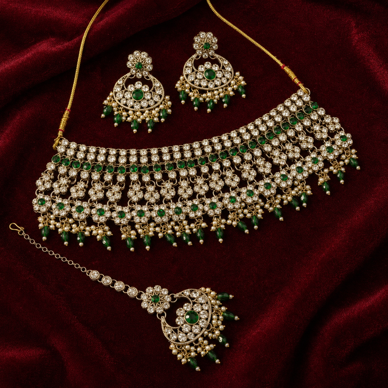 Jovera Joyce Emerald Zircon Gold Plated Royal Choker Bridal Jewelry Set Jovera Joyce
